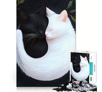Puzzle de 1000 pièces Chats Yin Yang pour Adultes Jeu d'exercice Mental Découpe de précision Bords Lisses Activité relaxante à Partager en intérieur (38x52cm)