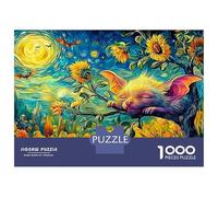 Puzzle de 1000 pièces « Chauve-Souris endormie », Champ de tournesols au Clair de Lune, Jeu éducatif pour Adultes, Belle décoration, défi Stimulant, Cadeau d'anniversaire (38 x 26 cm / 1000 pièces).