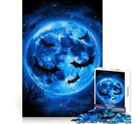 Puzzle de 1000 pièces Chauves-Souris Volant Devant la Lune Bleue pour Adolescents stimule la réflexion, apaise et distrait, découpe Nette, (50x75cm)