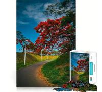 Puzzle de 1000 pièces Chemin avec Arbres en Fleurs Rouges pour Adultes, défi cérébral, Jeu de Loisirs, découpe Nette, Cadeau Exceptionnel (38x26cm)