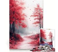 Puzzle de 1000 pièces Chemin de forêt d'automne Rouge pour Adolescents, Jeu de Puzzle Stimulant la réflexion, Jeu de Groupe, Art Assembler, Cadeau Classique (50x75cm)