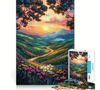 Puzzle de 1000 pièces Chemin de Montagne au Coucher du Soleil pour Adolescents Jeu de logique Claire Passe-Temps Calme Découpe Parfaite Cadeau Classique 50x75cm