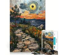 Puzzle de 1000 pièces Chemin de Pierre au Coucher du Soleil pour Adolescents, Jeu de logique mentale, Anti-Stress, découpe Ferme, Cadeau de Noël 38x52cm