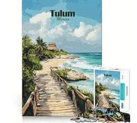 Puzzle de 1000 pièces Chemin de Plage de Tulum Bord Fin Artisanat Jeu de réflexion Détente Cadeau Artistique de Noël (38x26cm)