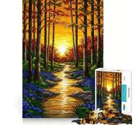 Puzzle de 1000 pièces Chemin forestier d'automne au Coucher du Soleil Découpe précise Art Casse-tête Cadeau Loisirs Amusants Décoration Murale de Noël (38x26cm)