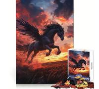 Puzzle de 1000 pièces Cheval ailé Noir pour Adultes, Exercice Mental, Passe-Temps agréable, découpe précise, Cadeau de Noël Chic (50x75cm)