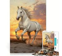 Puzzle de 1000 pièces Cheval Blanc au Coucher du Soleil pour Adolescents,défi intellectuel Amusant,Taille Uniforme,pièces précises,activité relaxante en Groupe à l'intérieur (50x75cm)