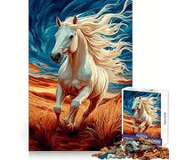 Puzzle de 1000 pièces Cheval Blanc au Galop pour Adolescents, idéal pour la réflexion, l'entraînement et la Pleine Conscience Bords Nets Cadeau de Saison (50x75cm)