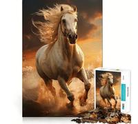Puzzle de 1000 pièces Cheval Blanc au Galop pour Adolescents Un Jeu Amusant et Stimulant,sans espaces,idéal pour Une soirée en Famille (38x26cm)