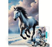 Puzzle de 1000 pièces : Cheval Blanc Courant en Hiver Jeu de mémoire Amusant,Bords Lisses,Assemblage Parfait,Une façon divertissante d'occuper Les Heures vides (38x26cm)