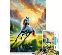 Puzzle de 1000 pièces Cheval Blanc dans Une Prairie de Montagne »,Jeu de Construction Focus,Assemblage sûr et précis,Jouet d'intérieur pour Les fêtes (50x75cm)