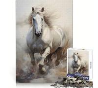 Puzzle de 1000 pièces Cheval Blanc galopant dans l'eau pour Adolescents Développe la mémoire, Offre Une évasion reposante et des Bords Nets Un Cadeau de Noël idéal (38x26cm)