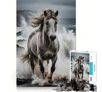 Puzzle de 1000 pièces Cheval Blanc galopant sur Les Vagues de l'océan pour Adolescents Un Jeu Stimulant et Amusant,sans Espace,pour des Moments de détente captivants à la Maison (50x75cm)