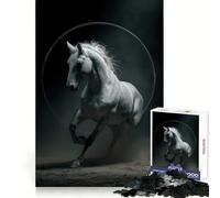 Puzzle de 1000 pièces Cheval Blanc sautant à Travers Un Cercle pour Adolescents, favorisant la réflexion Claire, l'engagement Doux et Un Assemblage Solide, Un Joli Cadeau (50x75cm)