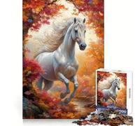 Puzzle de 1000 pièces Cheval Blanc Sauvage en Automne pour Adolescents, idéal pour stimuler la mémoire, se détendre et s'offrir Un Cadeau de Noël Confortable et sans Couture (38x26cm)