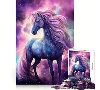 Puzzle de 1000 pièces Cheval de l'espace Longue crinière pour Adolescents Stimule la mémoire Calme et sérénité Qualité supérieure (38x52cm)