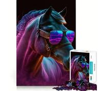 Puzzle de 1000 pièces Cheval des Nuits Néon pour Adolescents, Jeu de réflexion, activité à la Maison, Bords précis, liste de souhaits du Père Noël (38x26cm)