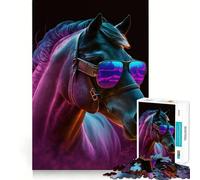 Puzzle de 1000 pièces Cheval des Nuits Néon pour Adultes, Jeu d'exercice Mental, Moment de détente, Design à Assembler, Cadeau créatif (50x75cm)