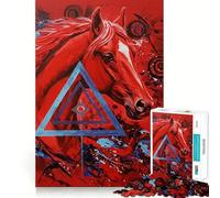 Puzzle de 1000 pièces Cheval Rouge Abstrait pour Adolescents, idéal pour stimuler la mémoire, se détendre en Douceur, découpe de qualité supérieure, Surprise d'anniversaire (38x52cm)
