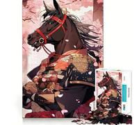 Puzzle de 1000 pièces Cheval samouraï et Fleurs de Cerisier pour Adultes et Adolescents À Construire Lentement et à apprécier Découpe précise Pièce de Collection Artistique (38x26cm)