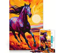 Puzzle de 1000 pièces Cheval Sprinter au Coucher du Soleil pour Adolescents, Jouet cognitif, Loisir Doux, Motif à Assembler, œuvre d'art 38x26cm