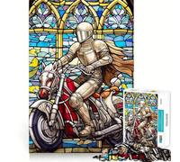 Puzzle de 1000 pièces Chevalier à Moto en vitrail pour Adolescents, Jeu de logique et de réflexion, découpe précise, Surprise de Noël 50x75cm