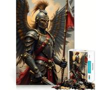 Puzzle de 1000 pièces Chevalier ailé avec Drapeau et épée Jeu de Concentration mentale sans Espace Conception ajustée Défi cérébral interactif pour la Maison (38x52cm)