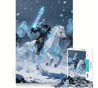 Puzzle de 1000 pièces Chevalier d'hiver à Cheval avec épée Jeu de Concentration mentale Découpe de précision Bords Lisses Activité captivante pour des soirées tranquilles (50x75cm)