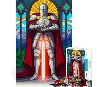 Puzzle de 1000 pièces Chevalier en vitrail à l'épée Lumineuse pour Adultes, Jeu de logique mentale, Doux et Relaxant, découpe Ferme, liste de souhaits du Père Noël 50x75cm