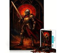 Puzzle de 1000 pièces Chevalier en vitrail avec épée pour Adultes, Jeu de réflexion Amusant et décontracté, découpe de précision, Cadeau Artistique 50x75cm