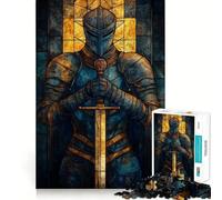 Puzzle de 1000 pièces Chevalier en vitrail pour Adultes stimule la mémoire, détend l’Esprit, Bords précis, liste de souhaits du Père Noël 50x75cm