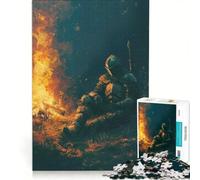 Puzzle de 1000 pièces Chevalier se reposant Autour d'un feu de Camp Jeu de réflexion détente intellectuelle Cadeau d'anniversaire 50x75cm