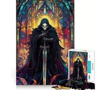 Puzzle de 1000 pièces Chevalier Squelette en vitrail pour Adultes, Jeu de logique Solide, Jeu de Groupe, Bords Nets, 50x75cm