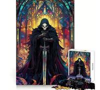Puzzle de 1000 pièces Chevalier Squelette en vitrail pour Adultes, Jeu de logique Solide, Jeu de Groupe, Bords Nets, 50x75cm