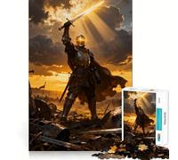 Puzzle de 1000 pièces Chevalier triomphant avec épée sur Champ de Bataille, Finitions soignées, Jeu de réflexion et de détente, Cadeau Artistique de Noël (38x52cm)