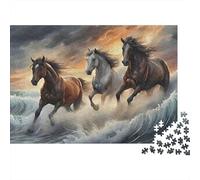Puzzle de 1000 pièces « Chevaux galopant dans la mer » : Trois Chevaux galopant Parmi Les Nuages, Jeu éducatif pour Adultes, décoration intérieure, défi, Anniversaire, 70 x 50 cm.