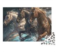 Puzzle de 1000 pièces « Chevaux galopant dans l'eau », représentant des Chevaux s'éclaboussant dans l'eau. Jeu éducatif pour Adultes, Belle décoration,38 x 26 cm.