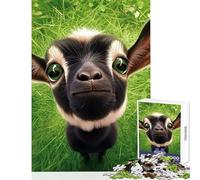 Puzzle de 1000 pièces Chèvre aux Grands Yeux Jeu Anti-Stress Cadeau d'anniversaire Jeu éducatif avec Poster et fiche de Questions Assortis Dimensions 38x26cm