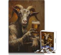 Puzzle de 1000 pièces Chèvre buveuse de bière - Jeu éducatif et Stimulant pour Adultes - Cadeau Original et mémorable - Dimensions:38x52cm