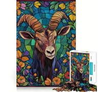 Puzzle de 1000 pièces Chèvre en vitrail pour Adultes, Puzzle de mémoire à Monter Lentement, Plaisir d'assemblage, Cadeau créatif 38x26cm