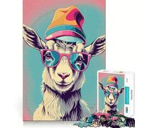Puzzle de 1000 pièces Chèvre fantaisiste aux Couleurs Pastel pour Adultes,Jeu de mémoire,Assemblage précis sans espaces,activité apaisante pour Une Pause mentale (50x75cm)