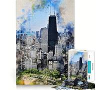 Puzzle de 1000 pièces Chicago à l'aquarelle,découpe précise,Puzzle logique Artistique,Jeu de Loisirs Amusant,décoration Murale de Noël (38x26cm)