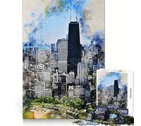 Puzzle de 1000 pièces Chicago à l'aquarelle pour Adolescents Développe l'esprit Critique Un Cadeau de Noël Unique et Original (38x26cm)