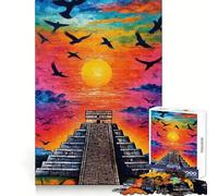 Puzzle de 1000 pièces Chichén Itzá Pyramide Coucher de Soleil pour Adultes Puzzle logique,réflexion et détente Cadeau de Noël sans Couture (38x52cm)