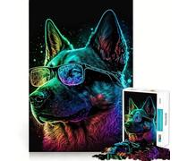 Puzzle de 1000 pièces Chien à Lunettes néon pour Adultes Jeu de réflexion Intelligent Loisirs Découpe précise Objet de Collection (38x26cm)