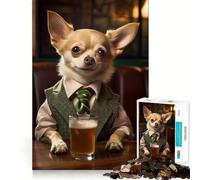 Puzzle de 1000 pièces Chien Chihuahua au pub Jeu de précision pour Les articulations Activité cérébrale Amusante Cadeau d'anniversaire Artistique (38x26cm)