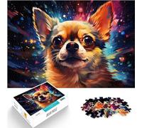 Puzzle de 1000 pièces，Chien Chihuahua étoilé coloré Fantastique，Puzzle en Bois pour Adolescents et Enfants，Cadeaux de Puzzle de Noël，Taille ：50x75 cm