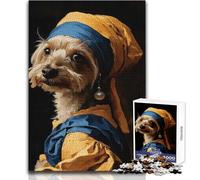 Puzzle de 1000 pièces Chien comme la Jeune Fille à la Perle - Jeu d'apprentissage pour développer sa motricité Fine pour des Moments de Joie - Dimensions:38x52cm
