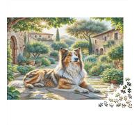 Puzzle de 1000 pièces Chien de Berger d'Anatolie pour Cadeaux Adultes Colley près d'une Maison Jeu Éducatif Défi et Activité Casse-tête 38x26cm/1000pcs