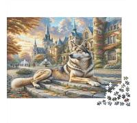 Puzzle de 1000 Pièces Chien-Loup Français en Papier Recyclé | pour Adultes Husky Se Repose près d'un Château Durable et Cadeau 52x38cm